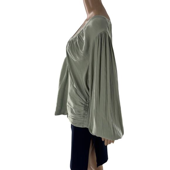 Anthropologie Mint Green Open Back Blouson Sleeve Blouse - Picture 7 of 12